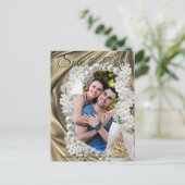 Gold Silk & Ivory Perlen Save the Date Ankündigungspostkarte (Stehend Vorderseite)