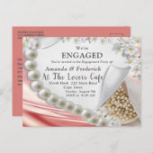 Gold Silk & Pearls Verlobung Inv Einladungspostkarte (Vorne/Hinten)