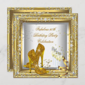 Gold Silver Birthday Party High Heel Champagne Einladung (Vorne/Hinten)