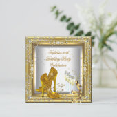 Gold Silver Birthday Party High Heel Champagne Einladung (Stehend Vorderseite)