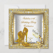 Gold Silver Birthday Party High Heel Champagne Einladung (Vorderseite)