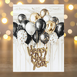 Gold Silver Black Balloons Happy New Year Feiertagspostkarte