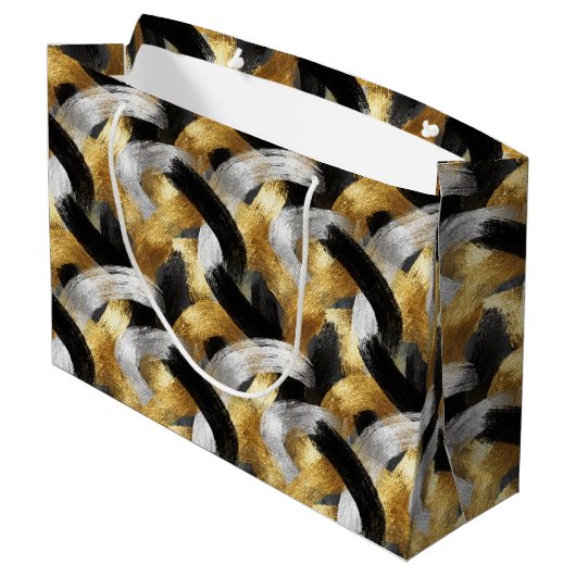Gold Silver Black Christmas Celebration Große Geschenktüte (Rückseite Schrägansicht)