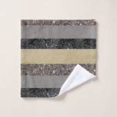 Gold Silver Black Glitzer Glam Streifen #1 Badhandtuch Set (Waschlappen)