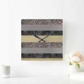 Gold Silver Black Glitzer Glam Streifen #1 Quadratische Wanduhr (Zuhause)