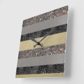 Gold Silver Black Glitzer Glam Streifen #1 Quadratische Wanduhr (Winkel)