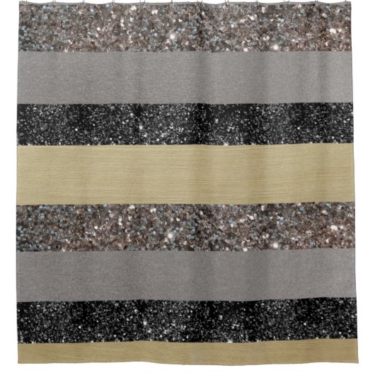 Gold Silver Black Glitzer Glaver Streifen #1 (Imit Duschvorhang (Vorderseite)