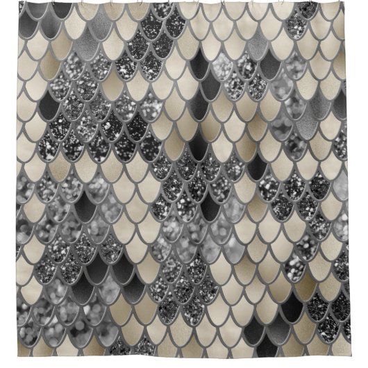 Gold Silver Black Mermaid Scales Glam #1 #art Duschvorhang (Vorderseite)