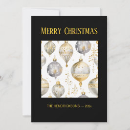 Gold Silver Black Ornaments Christmas Card Feiertagskarte