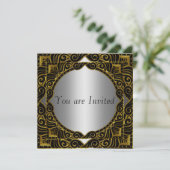 Gold Silver Black Retro Party Einladung (Stehend Vorderseite)