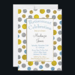 Gold Silver Blue Dots Einladung zur Einzahlung<br><div class="desc">Eine niedliche und lustige Goldmedaille,  silbergraue,  blaue Imitate Glitzer Einladung zur Pensionierung.</div>