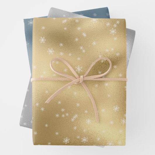 Gold Silver Blue White Snowflakes  Geschenkpapier Set (Beispiel)