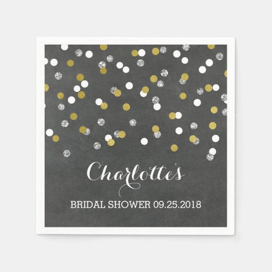 Gold Silver Chalkboard Confetti Brautparty Serviette (Vorderseite)