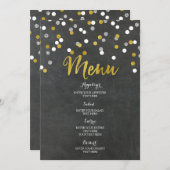 Gold Silver Chalkboard Confetti Wedding Menü Menükarte (Vorne/Hinten)