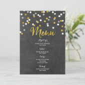 Gold Silver Chalkboard Confetti Wedding Menü Menükarte (Stehend Vorderseite)