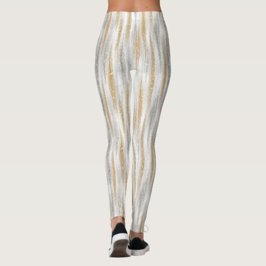 Gold Silver Chic Glam Glitzy Stripes Leggings (Rückseite)