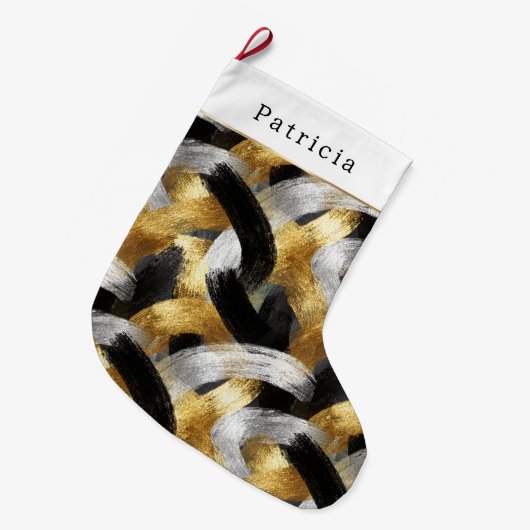 Gold Silver Christmas Black Celebration Großer Weihnachtsstrumpf (Vorderansicht (hängend))
