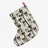 Gold Silver Christmas Black Ribbons & Bows Großer Weihnachtsstrumpf (Rückseite (Hängend))