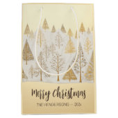 Gold Silver Christmas Pine Trees Geschenktasche Mittlere Geschenktüte (Vorderseite)