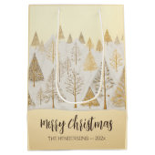 Gold Silver Christmas Pine Trees Geschenktasche Mittlere Geschenktüte (Rückseite)