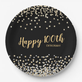 Gold Silver Confetti 100. Geburtstagsparty Pappteller