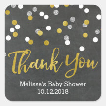 Gold Silver Confetti Baby Dusche Danke Sticker