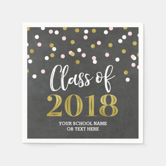 Gold Silver Confetti Class of 2018 Abschluss Serviette (Vorderseite)