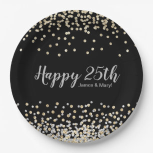 Gold Silver Confetti Custom 25-jähriges Party Pappteller