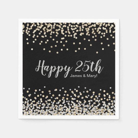 Gold Silver Confetti Custom 25-jähriges Party Serviette (Vorderseite)