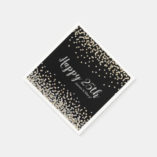Gold Silver Confetti Custom 25-jähriges Party Serviette (Ecke)