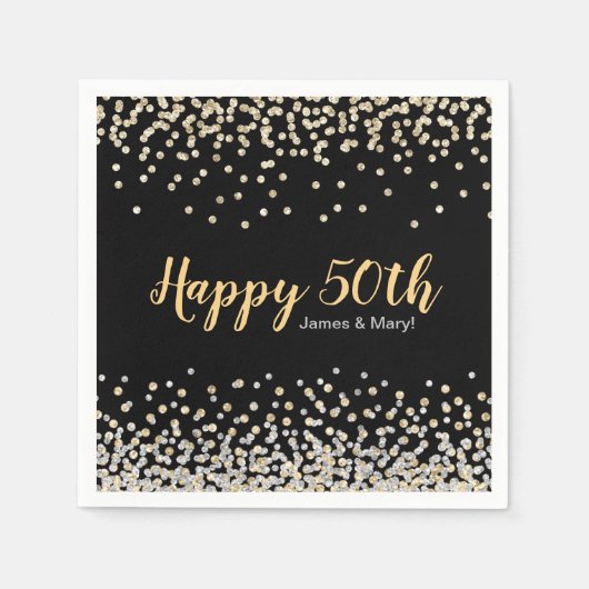 Gold Silver Confetti Custom 50-jähriges Party Serviette (Vorderseite)