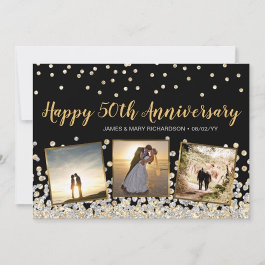 Gold Silver Confetti Foto 50 Jahre Jubiläum Karte (Vorderseite)