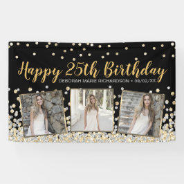Gold Silver Confetti FotoCollage 25. Geburtstag Banner