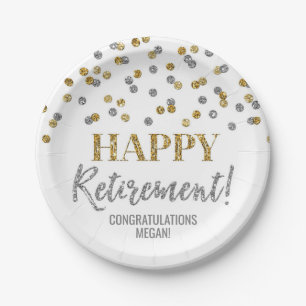 Gold Silver Confetti Happy Retirement Pappteller