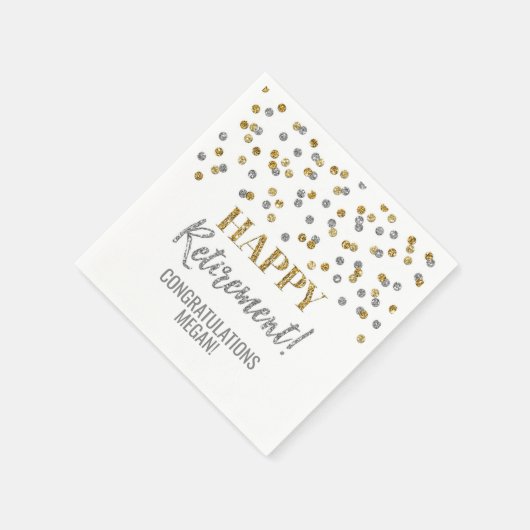 Gold Silver Confetti Happy Retirement Serviette (Ecke)
