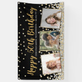 Gold Silver Confetti Photo Collage 50th Birthday Banner (Vertikal)