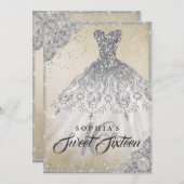 Gold Silver Diamond Sparkle Gown 16 . Geburtstag Einladung (Vorne/Hinten)