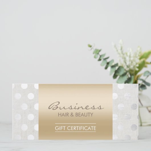 Gold & Silver Dots Salon Geschenkgutschein (Stehend Vorderseite)