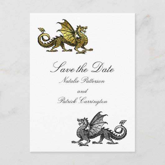 Gold Silver Dragon Save the Date Postcard Ankündigungspostkarte (Vorderseite)