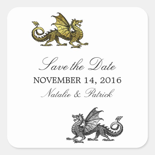 Gold Silver Dragon Save the Date Stickers (Vorderseite)