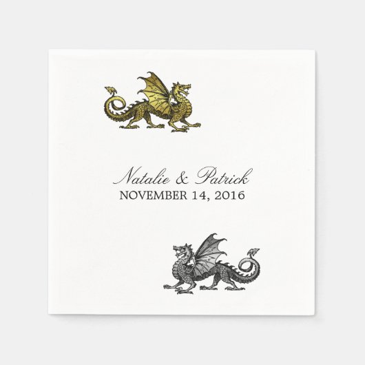 Gold Silver Dragon Wedding Paper Napkins Serviette (Vorderseite)