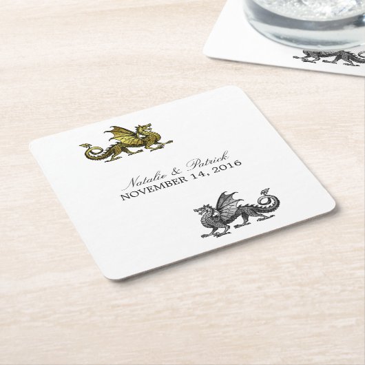 Gold Silver Dragon Wedding Paper Untersetzer (angewinkelt)