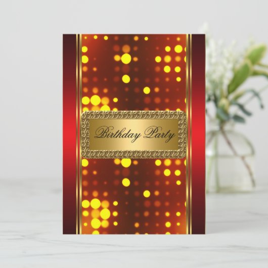 Gold Silver Fire Red Art Deco Einladung (Stehend Vorderseite)