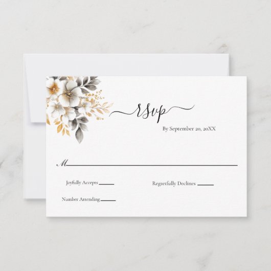 Gold Silver Floral Botanical Classic Wedding RSVP Karte (Vorderseite)