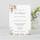 Gold Silver Floral Botanical Elegante Hochzeit Einladung (Stehend Vorderseite)