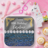 Gold Silver Foil & Dark Blue Zebra Print Birthday Pappteller (Party)