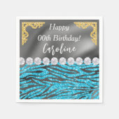 Gold Silver Foil & Light Blue Zebra Print Birthday Serviette (Vorderseite)