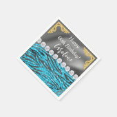 Gold Silver Foil & Light Blue Zebra Print Birthday Serviette (Ecke)