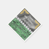 Gold Silver Foil Light Green Zebra Print Birthday Serviette (Ecke)