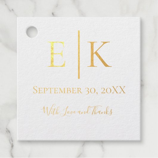 Gold Silver Foil Monogram Wedding Date Geschenkanhänger (Vorderseite)